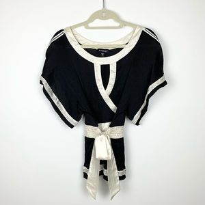 bebe 100% Silk Keyhole Neck Faux Wrap Blouse